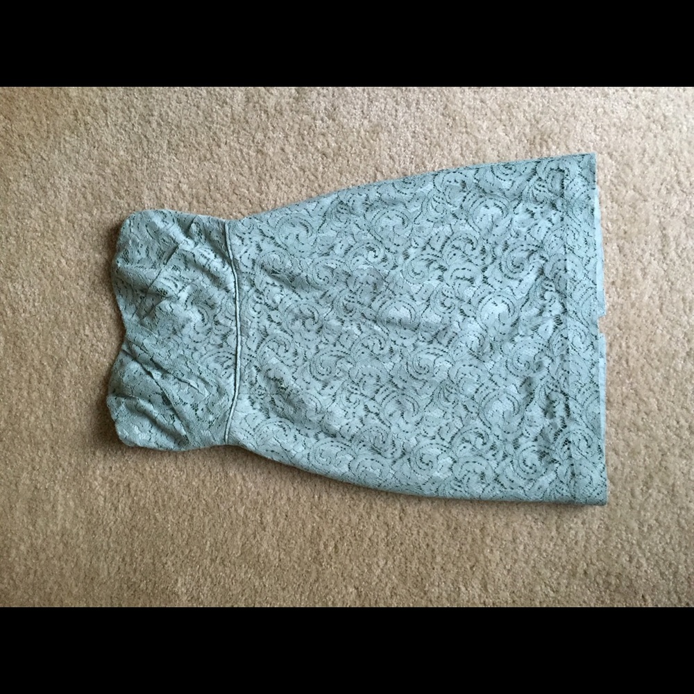 Seafoam green lace strapless dress